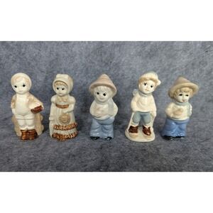 Vtg Lot Of 5 Figurines Porcelain Collectibles Glazed Farm Boy & Girls 3.5"-4"